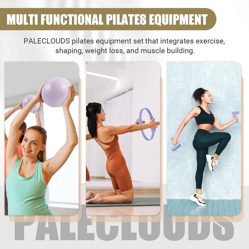 Paleclouds Pilates Ring Set, Pilates Essential Kit with Pilates Ring and Ball, 2.2lb *2 Ergonomic 7-Shaped Dumbbells, Portable Bag & Training Poster, at Home Workouts Pilates Sets for Women - Image 5